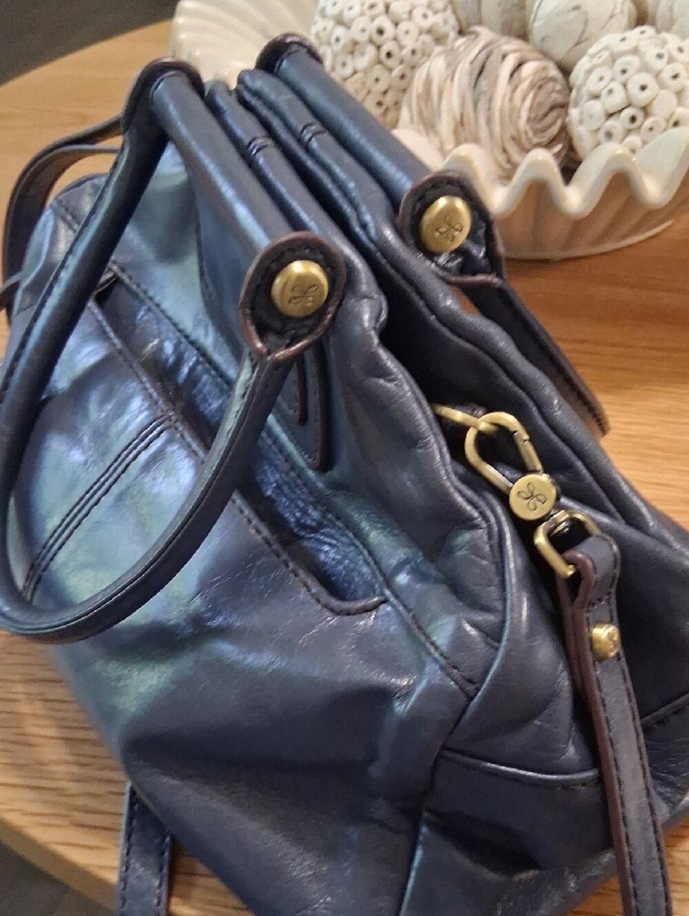 HOBO Navy Leather Top-Handle Shoulder Bag with Crossbody Strap. See Mark On Pic - Picture 5 of 8